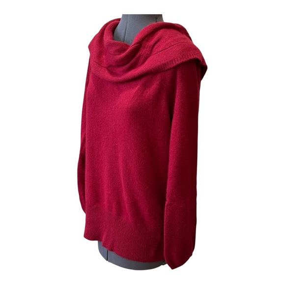 WHBM WOOL, CASHMERE & RABBIT HAIR LONG SLEEVE RED COWL SWEATER - Picture 2 of 9